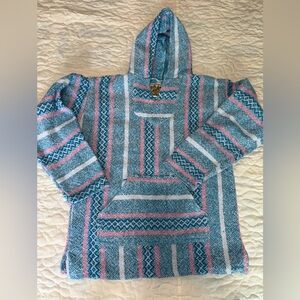Striped Hooded Baja Jacket in Teal, Pink & White
